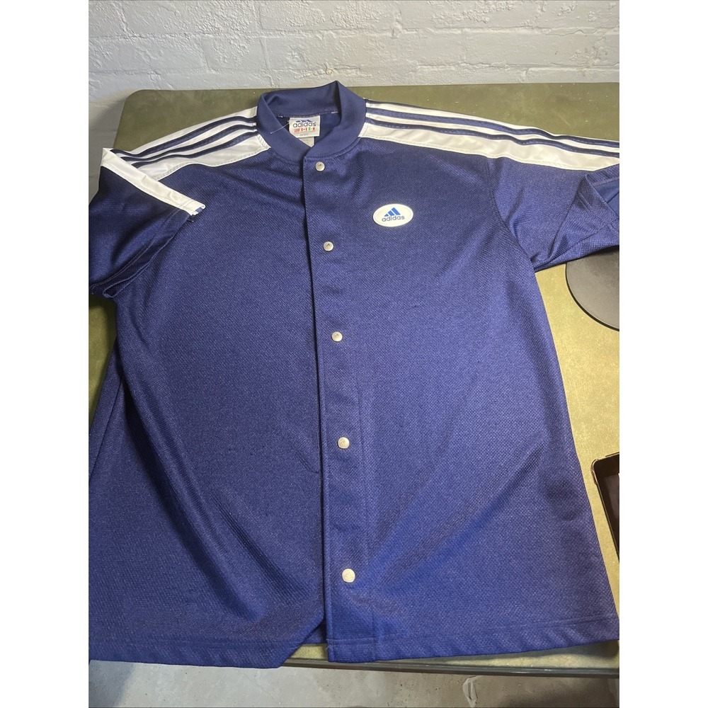 Adidas Mens Snap Shooting Shirt Basketball Warm Up Vintage XL Navy Blue